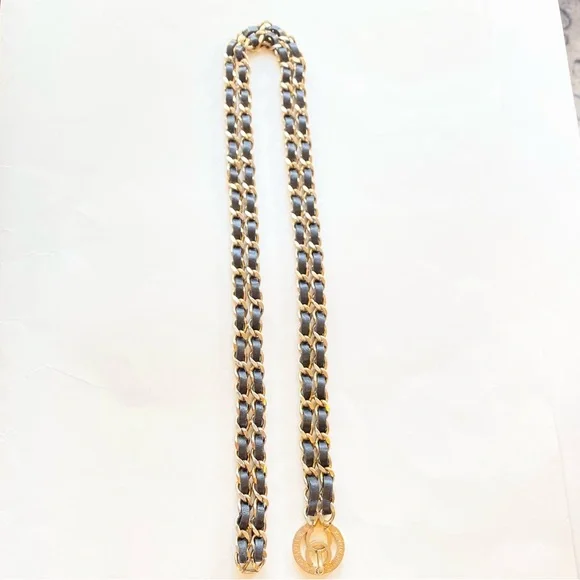 CHANEL Gold & Black Leather Chain Belt - Picture 9 of 12